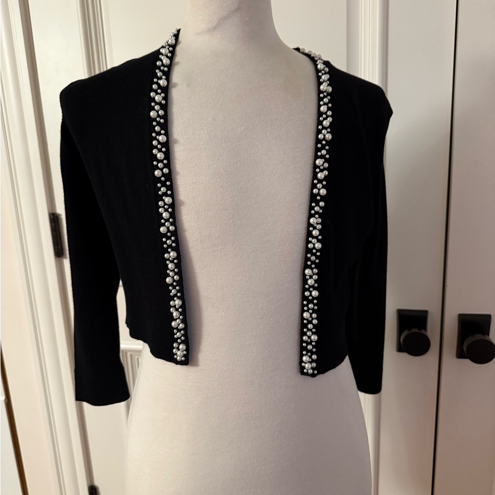 Calvin Klein Black Cardigan with Pearl Embellishments